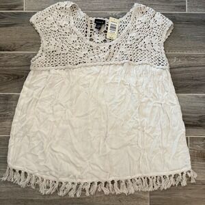 Torrid NWT 0 Crochet Cotton Sleeveless Top‎ Boho Peasant Festival Fringe